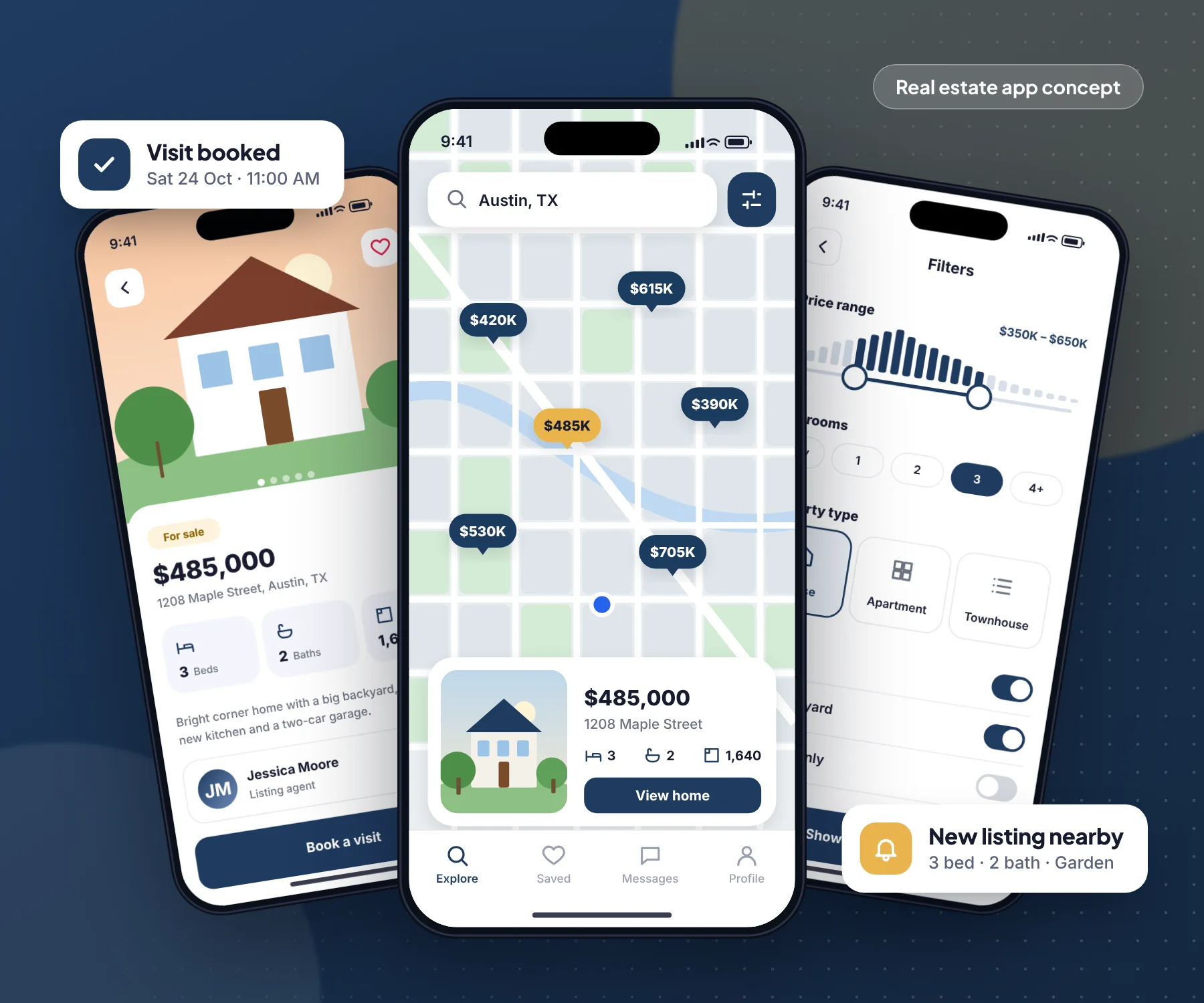 Nestly real estate app screens designed by our team